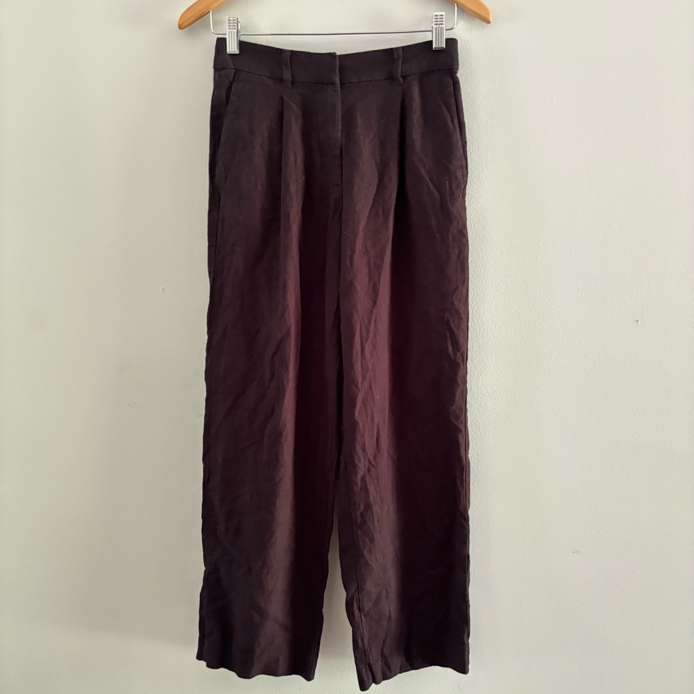 Old Navy Women's XS High Rise Taylor Wide‎ Leg Black Linen Blend Cropped Pants